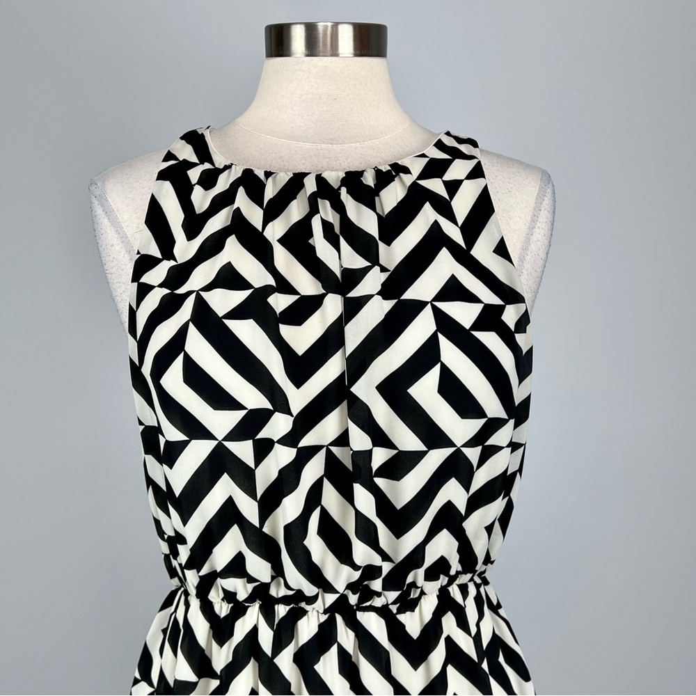 Francesca Bird Cage Womens Sleeveless Dress Black White Geo Print size Large - Picture 2 of 11